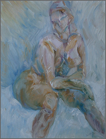 naakt schilderij zittende jonge vrouw